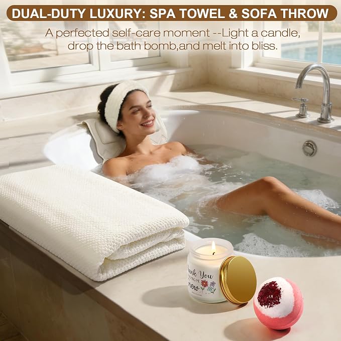 Stress Relief Spa Gift Box for Women – 12pc Self Care Set w/ Oud Wood Candle, Blanket, Bath Bombs, Eye Mask, Fuzzy Socks | Birthday Get Well Thinking of You Gift