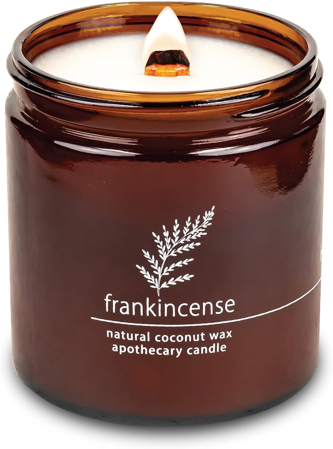 Hemlock Park Frankincense Apothecary Scented Candle | Crackling Wood Wick, Botanical Fragrance & Coconut Apricot Wax | Up to 80 Hour Burn Time | 16 oz | Made in USA