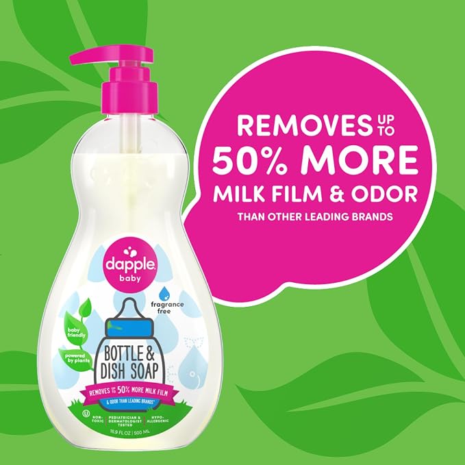 Dapple Baby Fragrance-Free Bottle & Dish Soap Refill Pouch - (2 Pack) 33.8 fl oz - Plant-Powered Cleaner for Baby Bottles, Pump Parts, and Sippy Cups