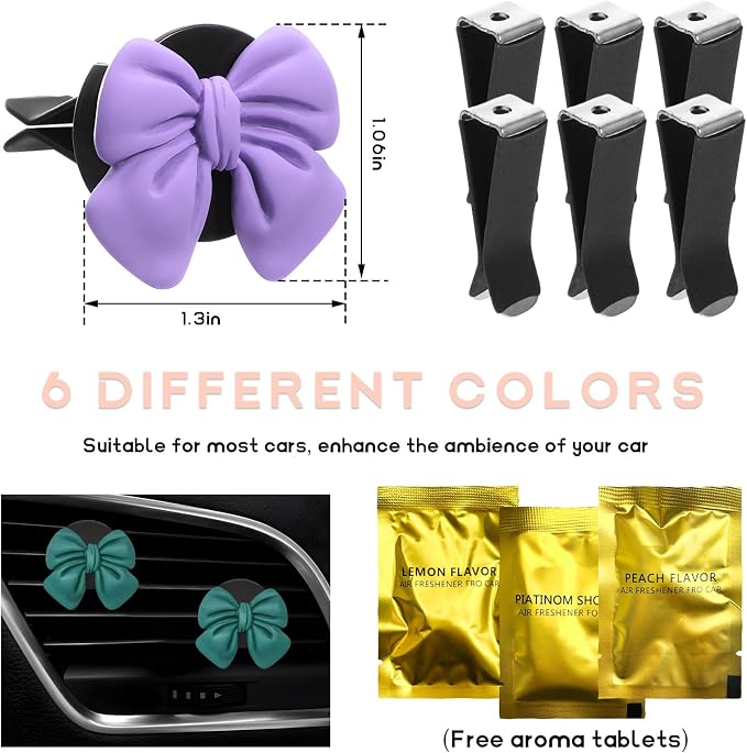 KVAEY 9 PCS Pink Bow Car Air Freshener, Automotive Cute Pink Bow Air Outlet Clips with Scent Pieces, Universal Coquette Car Air Vent Diffuser for Women and Girls (Orange+Pink+Dark Blue)