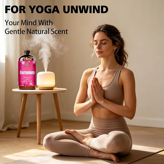 Geranium Essential Oil, Geranium Oil 16 Fl Oz 480ml for Diffuser Yoga Soap & Candle Making – with 0.33 Oz Roller Ball & Funnel YHSESSE Essential Oils