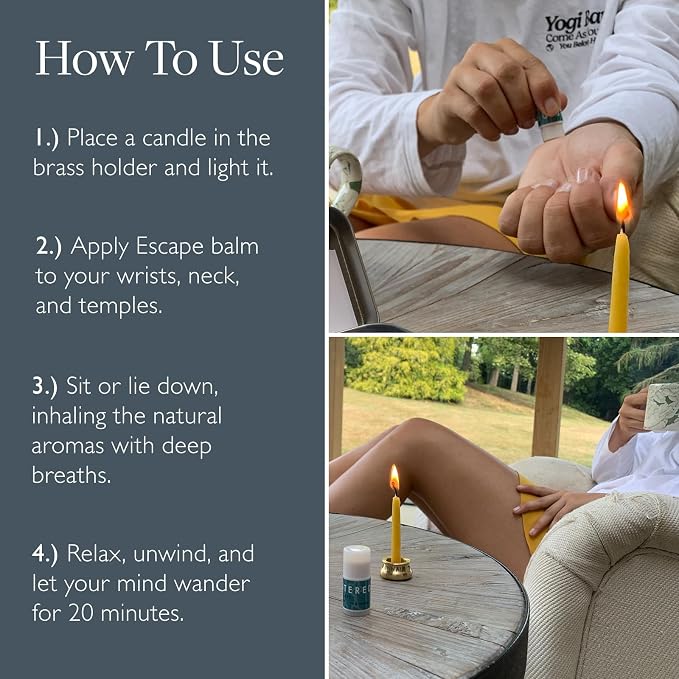 Scentered Yoga Meditation Kit - Aromatherapy Balm & Natural Beeswax Candles Set for Mindfulness - 12x Beeswax Candles with Brass Holder & Essential Oil Balm - Self-Care Gifts for Women