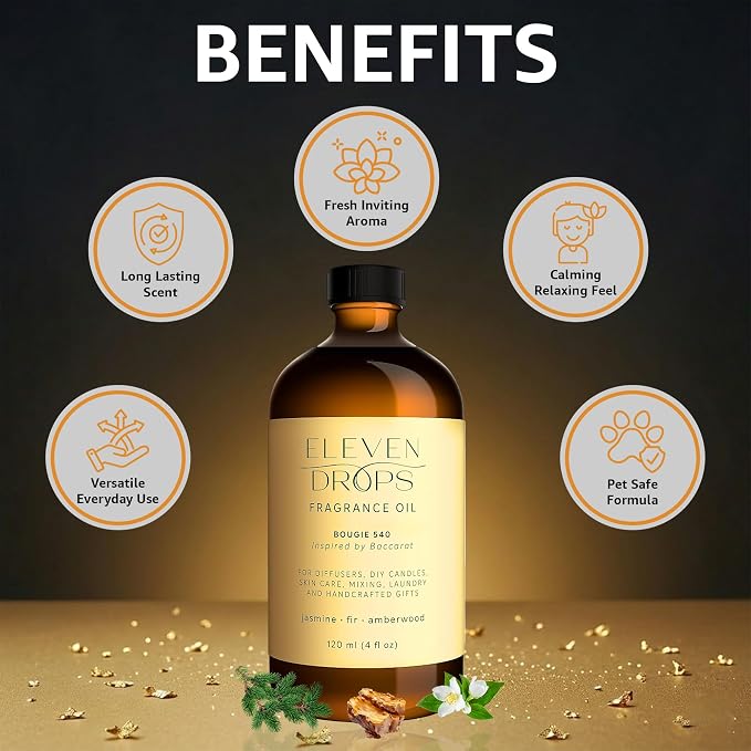 Bougie 540 Fragrance Oil | Jasmine, Fir & Amberwood Notes | Long Lasting Scent Reed Diffuser Oil for Home, Office, Hotel, Spa, Car & Linen Spray | Pet Friendly IFRA Compliant, 4 oz