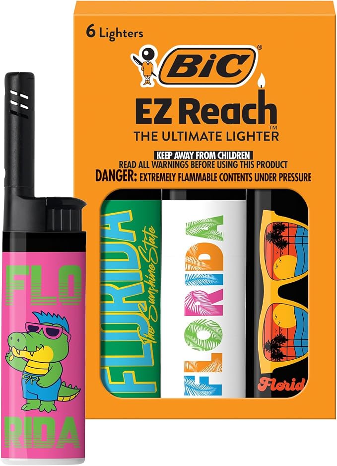 BIC EZ Reach Candle Lighter, The Ultimate Lighter with Wand for Candles, Colorado, Assorted Designs, 6 Count Pack of Lighters (Florida)
