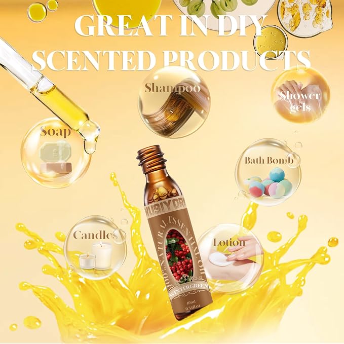 Wintergreen Essential Oil 10ML - 100% Pure and Natural Therapeutic Grade Oils for Aromatherapy Diffuser - 0.34 Fl Oz/Wintergreen