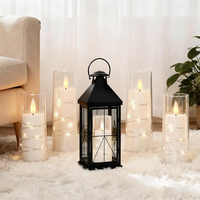Raycare Flameless Candle with Remote Timer – 5 Flickering Acrylic Battery Operated LED Pillar Candles with Embedded Star String for Christmas, Wedding, Home Decor, and as a Gift(White)