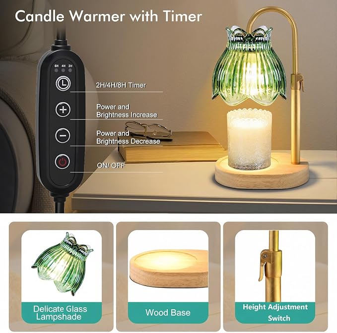 Candle Warmer Lamp with Timer & Dimmer, Adjustable Height Electric Wax Melt Warmer for Scented Jar Candles, Home Fragrance Decor, Birthday Gift Women Mom