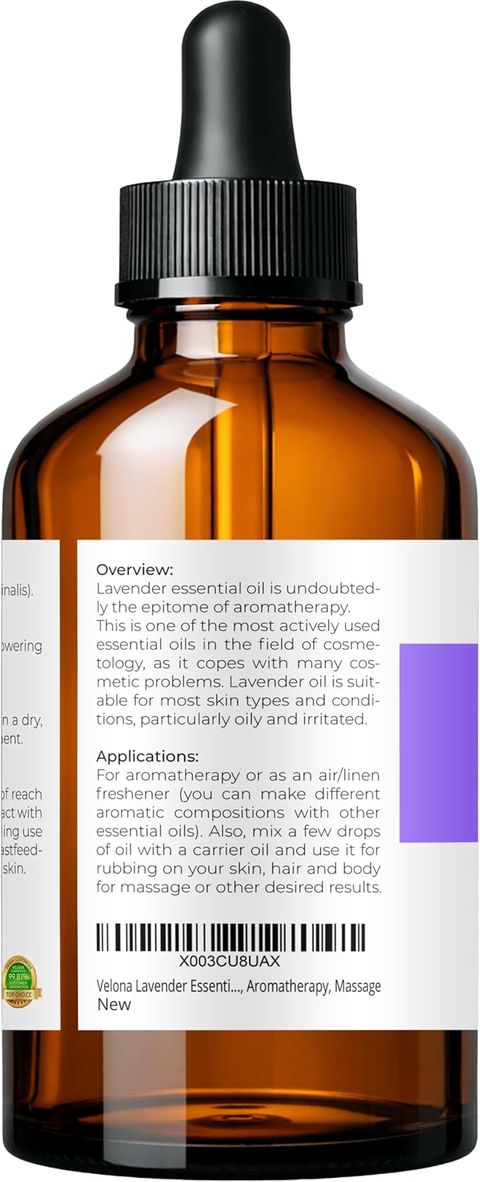 velona Lavender Essential Oil 4 Fl Oz | Therapeutic Grade | for Aromatherapy Diffuser, Massage, Skincare, Haircare, Soapmaking