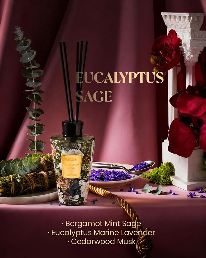 M&SENSE Eucalyptus Sage Reed Diffuser Set - 8.79fl oz (260ml) Home Fragrance Non-Toxic Natural Reed Diffuser for Home, Air Freshner Gifts for Bathroom Bedroom Fragrance Decor