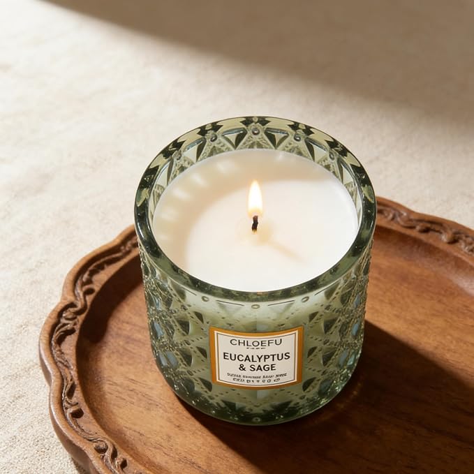 Eucalyptus & Sage Scented Candles Luxury Candle with up to 55 Hour Long Lasting, Highly Scented, 100% Soy Wax, 8.1oz, Beautiful Candles, Ideal for Home Decor and Gifts