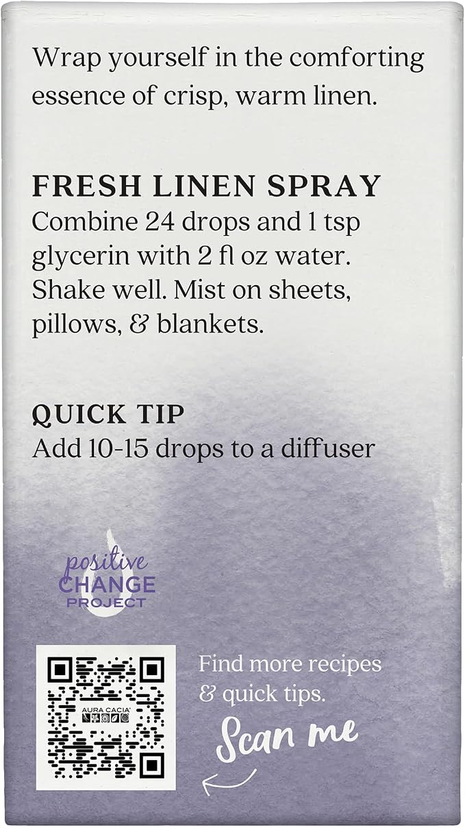 Aura Cacia Linen Essential Oil Blend, Boxed 0.25 fl. oz. - Light Aroma, No Synthetic Fragrances