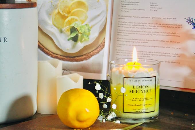 Lemon Candle | Purpose-Driven Soy for Women Scented | 12oz Whipped Topping | Non-Toxic Soy Candle Food Gifts for Women | Be Light Candle RE (Lemon Meringue)