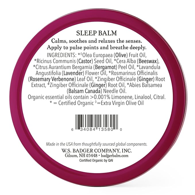 Badger Sleep Balm, Organic Essential Oil Aromatherapy Natural Sleep Balm for Adults & Kids, Relaxing & Calming Lavender & Bergamot Anxiety & Natural Sleep Support, 2 oz Tin, 2 Pack