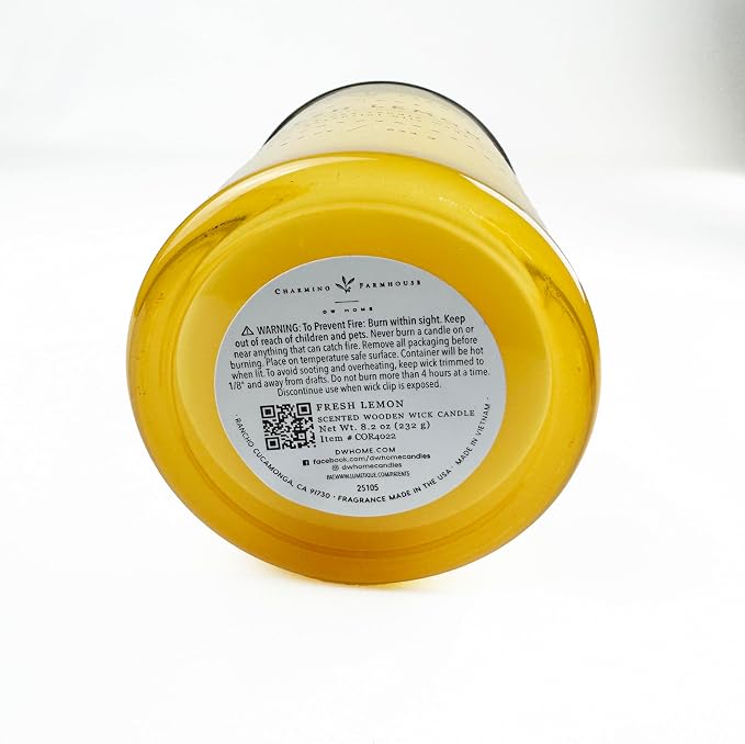 DW Home Crarming Farmhouse Fresh Lemon Scented Candle – 8.2 oz, Hand-Poured, Richly Fragranced with Citrus Aroma, Wooden Wick, Home & Kitchen Décor Gift