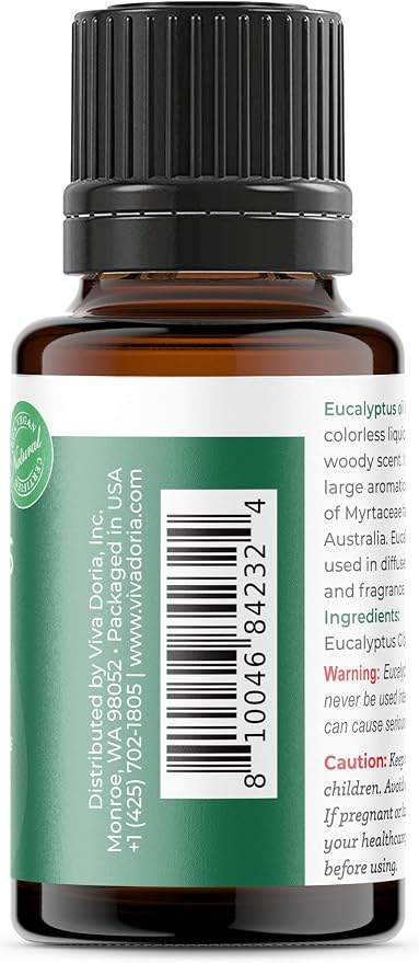 Viva Doria Eucalyptus Essential Oil, 100% Pure, Natural, Essential Globulus Oil, Australian Type, Undiluted, for Aromatherapy | Food Grade, 15 mL (0.5 Fluid Ounce)