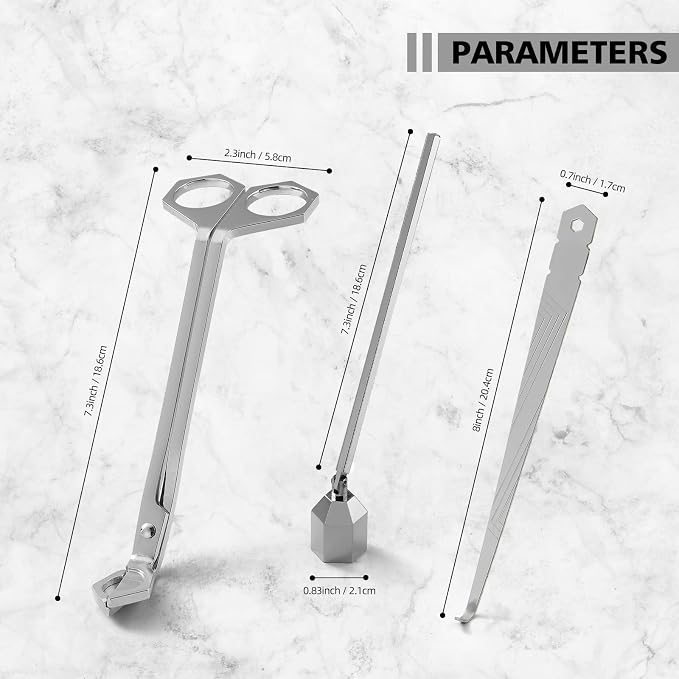 PATOISE 3-in-1 Candle Accessory Set, Wick Trimmer, Candle Snuffer, Wick Spoon, Stainless Steel Material Perfect for Candle Lovers (Silver)