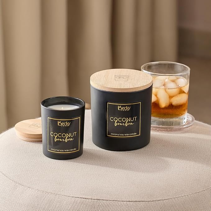 Coconut Bourbon Candle | Scented Candles for Men | Natural Coconut Soy Candles | 8 Ounce Modern Luxury Home Decor Novelty Candle | Long Lasting Fragrance with 45 Hour Burn Time | Candle in Black Jar