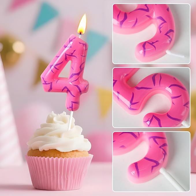 Number 4 Birthday Candle for Cake – Pink Gradient Number Candle with Mystic Rune Pattern, Decorative Cake Topper for Anniversary & Celebration