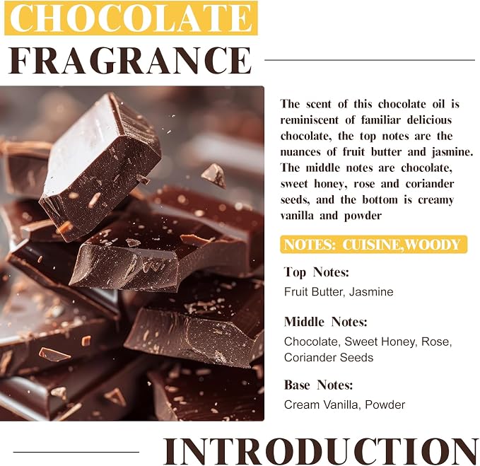 EUQEE Chocolate Fragrance Oil, 2.02 Fl oz/60 ml Premium Grade Fragrance Essential Oil with Glass Dropper for Diffusers, Soap & Candle Making, Bath Bombs