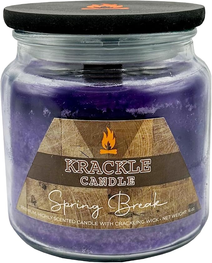 Krackle Candle | Spring Break | 16 oz Scented Candle with Natural Crackling Wooden Wick | Poured in the USA | Nectarine, Apricot & Blood Orange Fragrance