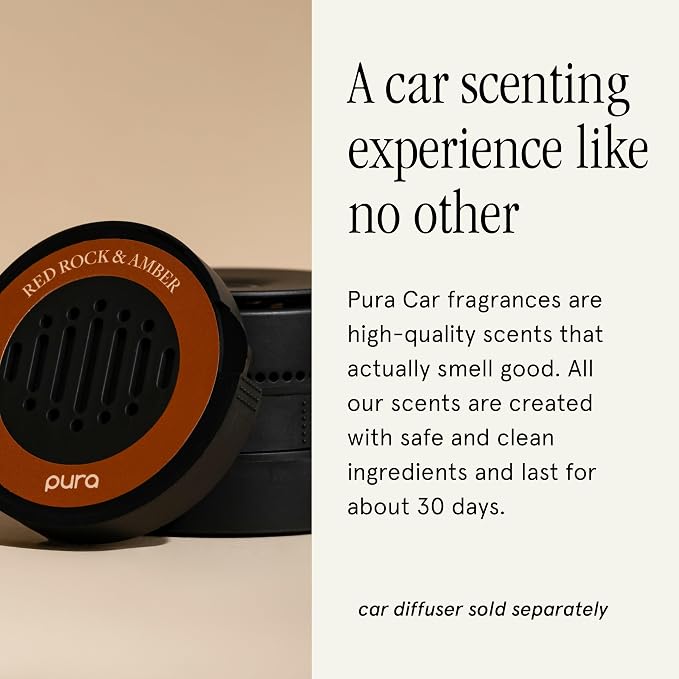 Pura Car Scent Refill - Fragrance for Pura Car Diffuser - Clean & Safe Luxury Diffuser Scent - Long-Lasting Fragrance for 30 Days of Aroma - Red Rock & Amber