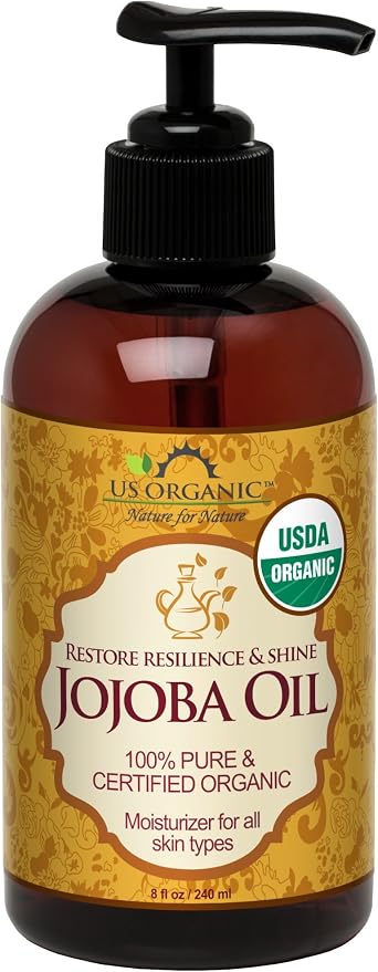 US Organic Jojoba Oil, USDA Certified Organic,100% Pure & Natural, Cold Pressed Virgin, Unrefined, Haxane Free, Sourced from Middle East directly (Large (8oz, 240ml))