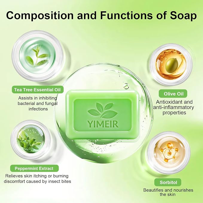 Tea Tree Oil Soap Handmade, About 4.5Oz, Tea Tree Soap Bar for Face & Body - Acne Treatment, Deep Cleansing for Oily & Sensitive Skin, Antibacterial & Soothing Bath Washing Soap Home & Outdoor Use