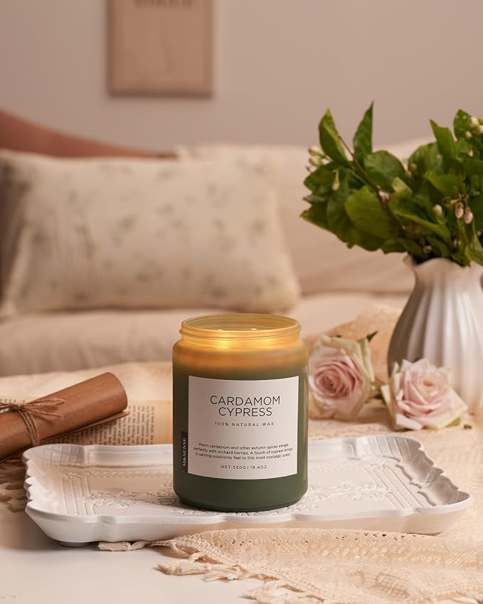 M&SENSE Cardamom Cypress Fir Large Soy Candles for Home Scented 2 Wick Large Soy Natural Candles 19.4oz 110 Hours Long Lasting Slow Burning Woody Scented Winter Holiday Birthday Gifts