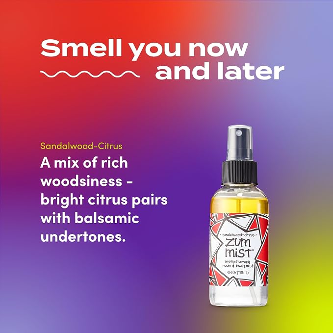 Indigo Wild Zum Mist Room & Body Spray - Aromatherapy Essential Oil Spray - Natural Body Mist & Room Spray - Sandalwood-Citrus Scent - 4 fl oz (2 Pack)