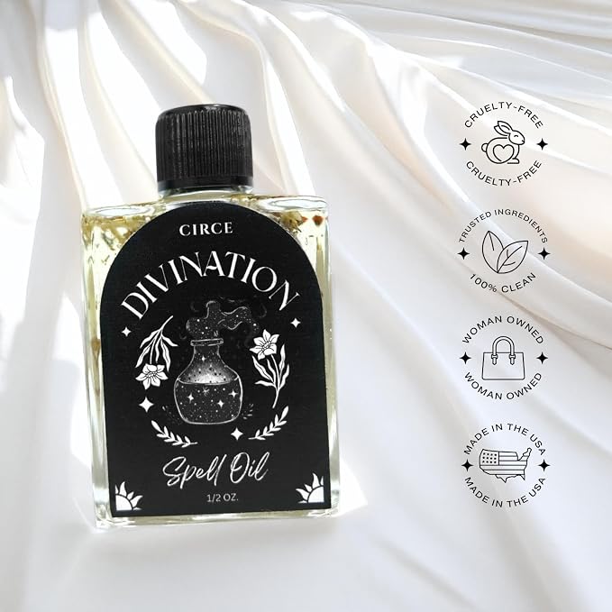 CIRCE Divination Spell Oil - Invite Clarity, Connection, Reflection & Insight - Add to Bath, Use in Rituals, Wear as Fragrance to Align w/Desires- Coconut Oil, Mugwort & Sandalwood Herbs - 1/2oz