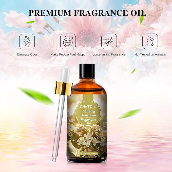 PHATOIL 100ML Morning Osmanthus Fragrance Oils, Huge 3.38fl.oz Bottle Morning Osmanthus Oil, Pure Aromatherapy Oils for Diffuser, Humidifier, Scented Oils for Soap, Candle Making