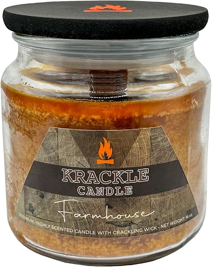 Krackle Candle | Farmhouse | 16 oz Scented Candle with Natural Crackling Wooden Wick | Poured in the USA | Rosehips, Apples & Cinnamon Spice Fragrance