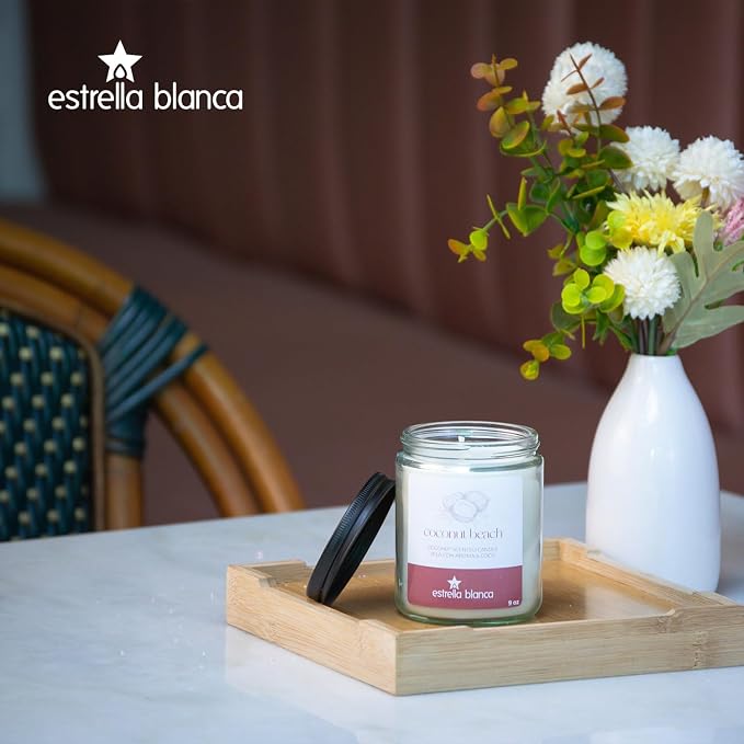 Coconut Beach Scented Candle 9oz, Tropical Soy Wax Candle for Home Scented, Up to 150 Hour Burn, Aromatherapy & Relaxation, Gift for Women & Men, Beach Decor Candle