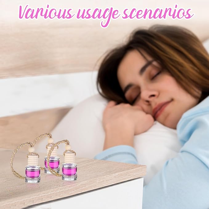 60 Pcs Hanging Car Air Freshener Car Diffuser Bottle Empty Glass Perfume Air Freshener Diffuser Bottle Pendant for Essential Oils Fragrance Aromatherapy Ornament Decor (Cylinder Style)
