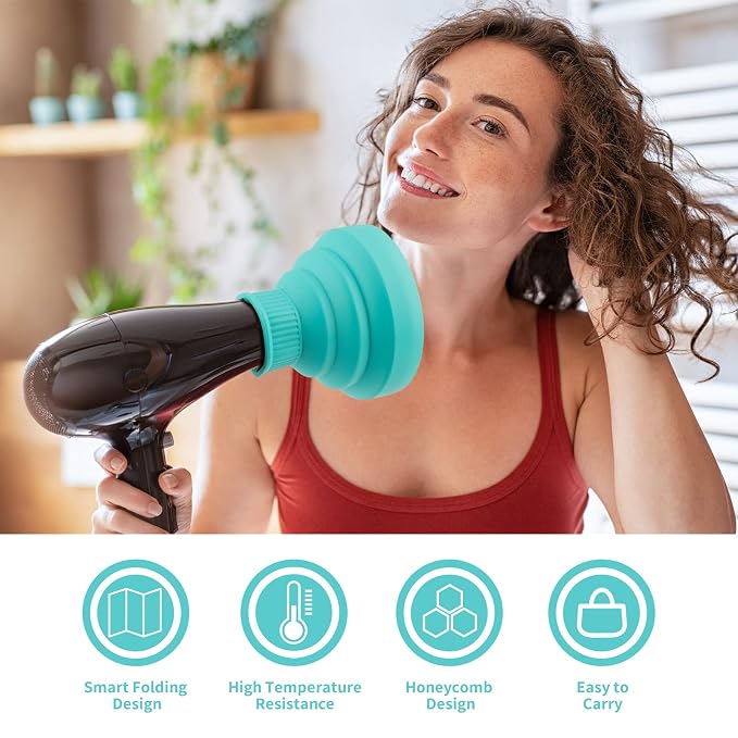 Collapsible Blow Dryer Diffuser, Segbeauty Travel Portable Hair Diffuser for Natural Curly Hair, Professional Lightweight Folding Diffuser Attachment for Dryers Nozzle 1.54 to 1.69 inches Ice Blue