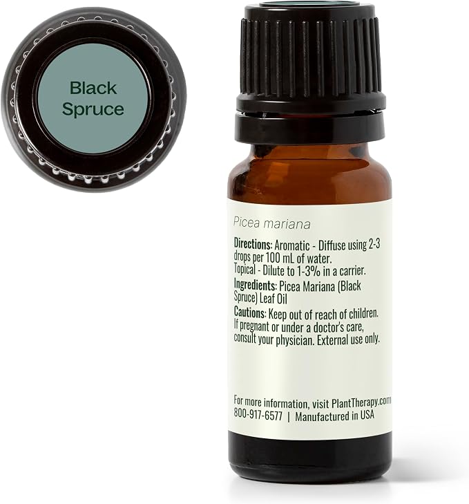 Plant Therapy Black Spruce Essential Oil 10 mL (1/3 oz) 100% Pure, Undiluted, Aromatherapy, Respiratory Support, Sore Muscle Relief