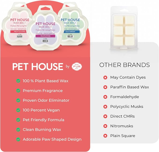 Pet House Scented Wax Melts Long-Lasting, Pet-Friendly Plant Based, Wax Melts for Home, Vanilla Sandalwood and Vanilla Creme Brulee 3 OZ Each, 2 Pack