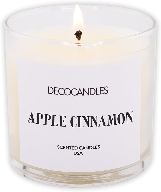DECOCANDLES Apple Cinnamon Home Fragrance Candle, 6 Oz Soy Wax Blend Scented Candle, Long Burn Time