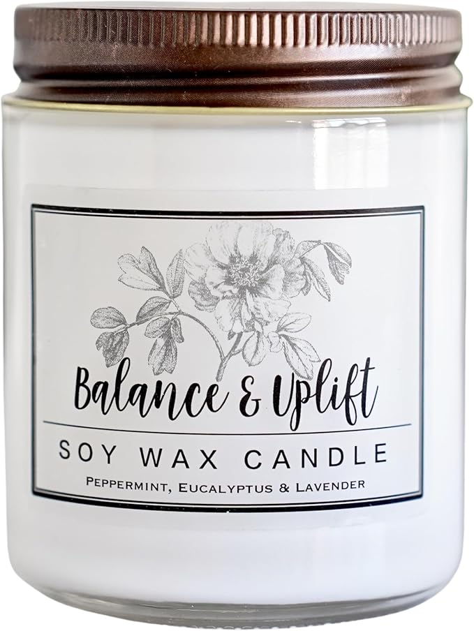 Balance & Uplift Soy Wax Candle – Peppermint, Lavender & Eucalyptus Aromatherapy Candle for Focus, Stress Relief & Yoga – Natural Essential Oil Candle, 8 oz