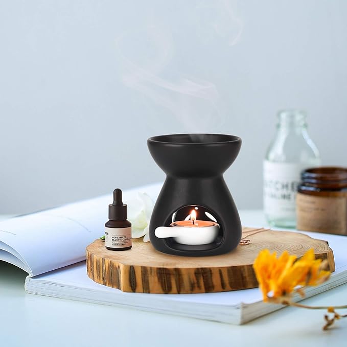 ComSaf Essential Oil Burner Wax Melt Burners Set of 1, Aromatherapy Aroma Burner Ceramic Oil Diffuser Candle Tealight Holder Home Bedroom Decor Christmas Housewarming Gift, Black
