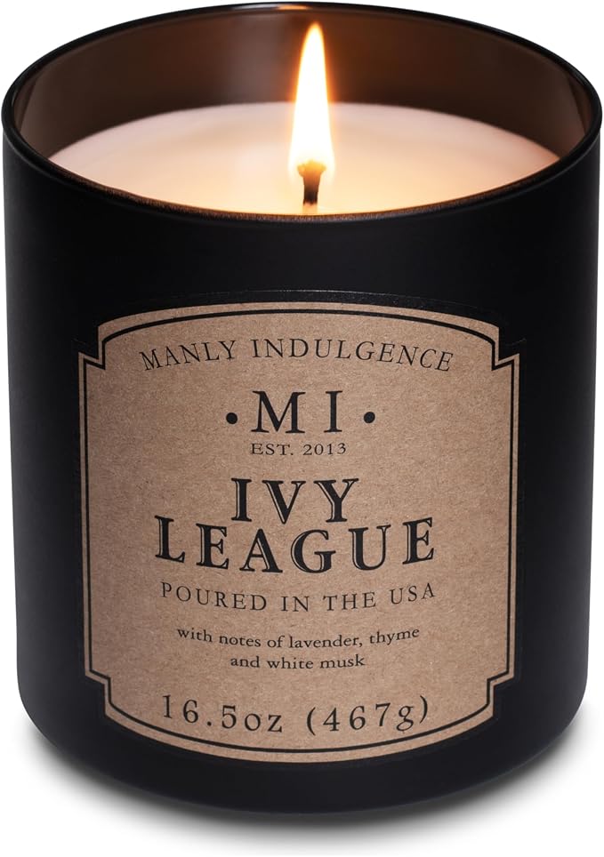 Manly Indulgence Ivy League Scented Candles for Men, 16.5 oz Single Wick, Premium Soy Blend Wax, 60H Burn, Candles for Home Scented – Made in The USA