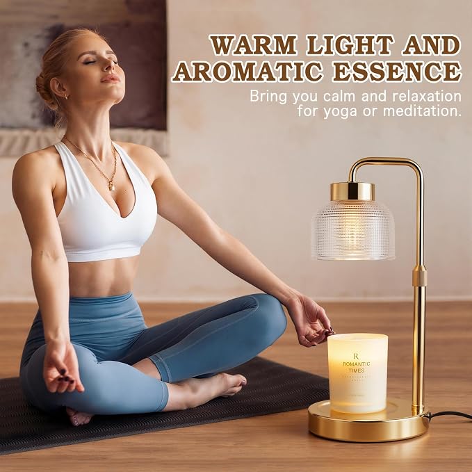 Funistree Candle Warmer Lamp with Timer Dimmer, Adjustable Height Birthday Gifts for Women Mom, Modern Vintage Gold Candle Warmer, Vintage Home Decor for Scented Jar with 2 Bulbs