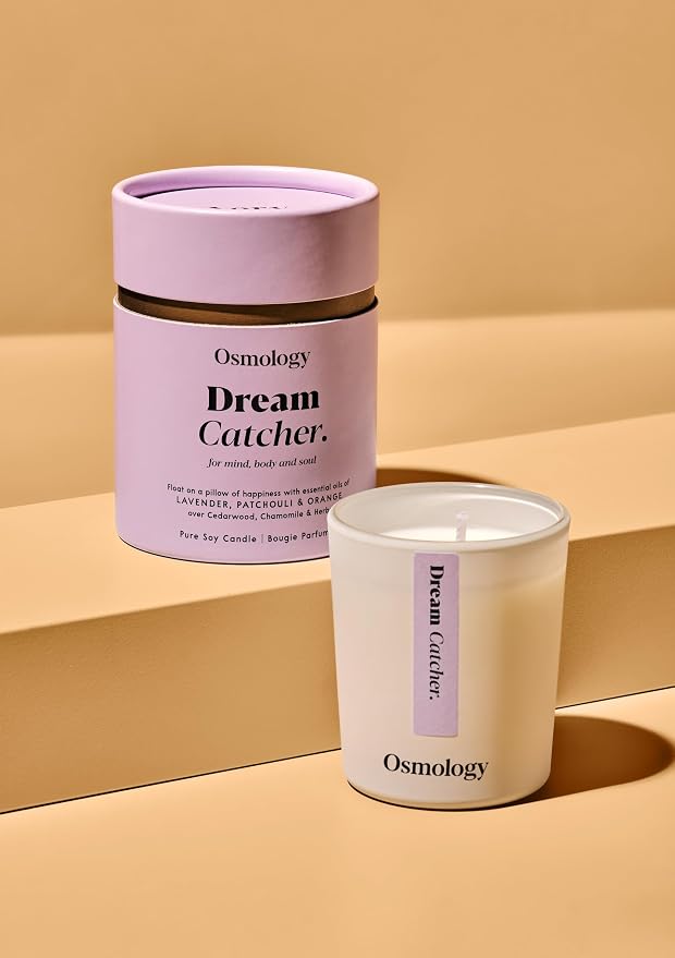 Dream Catcher Aromatherapy Candle – Orange Peel, Lavender & Patchouli Scented Candle, Plant-Based Wax, Mini 2.5 oz, 15 Hour Burn Time, Relaxation & Sleep Candle