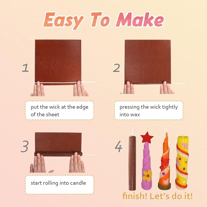Bingfuego Beeswax Candle Making Kit for Beginners-12 Beeswax Sheets for Candle Making Rolling Kits, Natural Beeswax Candle Making Kit (Classic Color, 10 x 8 inch)