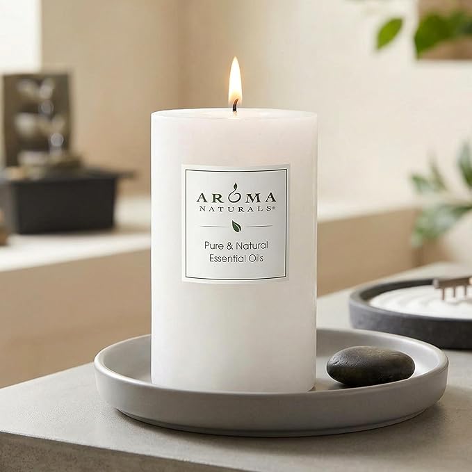 Aroma Naturals Patchouli and Frankincense Essential Oil White Scented Pillar Candle, Meditation, 2.5 inch x 4 inch