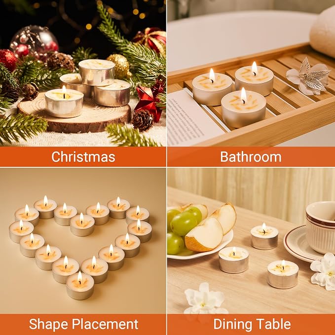 Crenovo 16 Pcs Tea Lights Candles with Dried Vanilla Flowers, Scented Tealight Candles Soy, 6-7 Hours Burning Candles Bulk for Weddings,Small Tea Light for Home, Spa