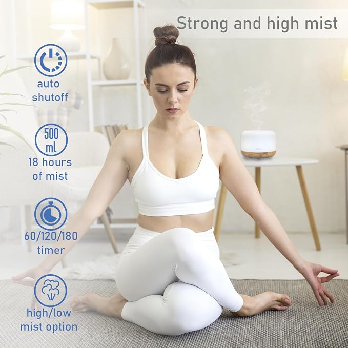500ml Premium Essential Oil Diffuser, Ultrasonic Aromatherapy Fragrant Oil Humidifier Vaporizer