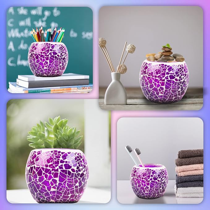 Rancco Glass Votive Candle Holder for Tealight, Romantic Mosaic Cracked Candle Holder, Candle Lamp Aromatherapy Candlescape Bowl for Valentine's Thanksgiving, Christmas Table Centerpiece, Party Decor