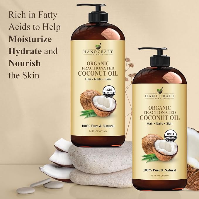 Handcraft Blends Organic Fractionated Coconut Oil | 100% Pure and Natural | Bath & Body Oil | Premium Grade Carrier Oil | Skin | Hair | Body | Massage | Hexane-Free | 16 Fl Oz