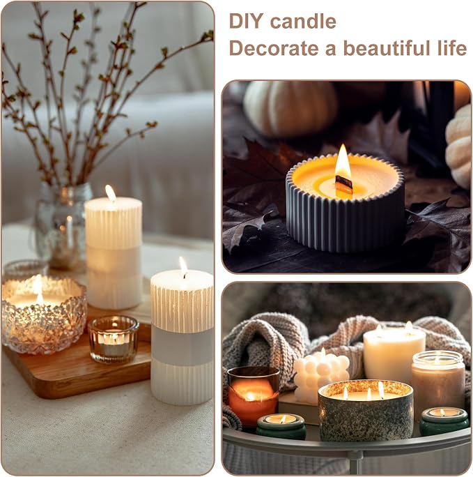 180 Pcs Candle Wicks for Candle Making Kit: 150 Cotton Wicks & 30 Wood Wicks with Candle Making Tools（Wick Holders、Stickers、Wick Trimmer） Thick 4"+6"+8" for Candle Making,Candle DIY